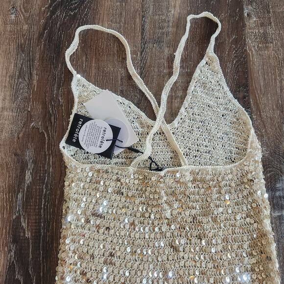 Retrofete Marie Crochet Maxi Dress in Gold Cream Size M/L NWT Sleeveless - Picture 8 of 13